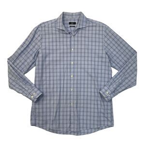 Hugo Boss Shirt Mens 16.5 Bluebell Cotton Sharp Fit Plaid Button Up Long Sleeve